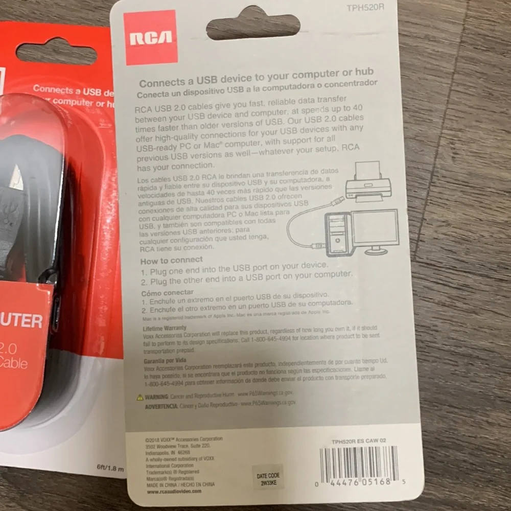 2 RCA Computer USB 2.0 A to B cable 6ft.